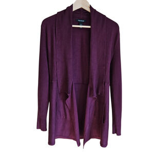 White House Black Market Women’s Burgundy Ribbed Open Front Cardigan Medium